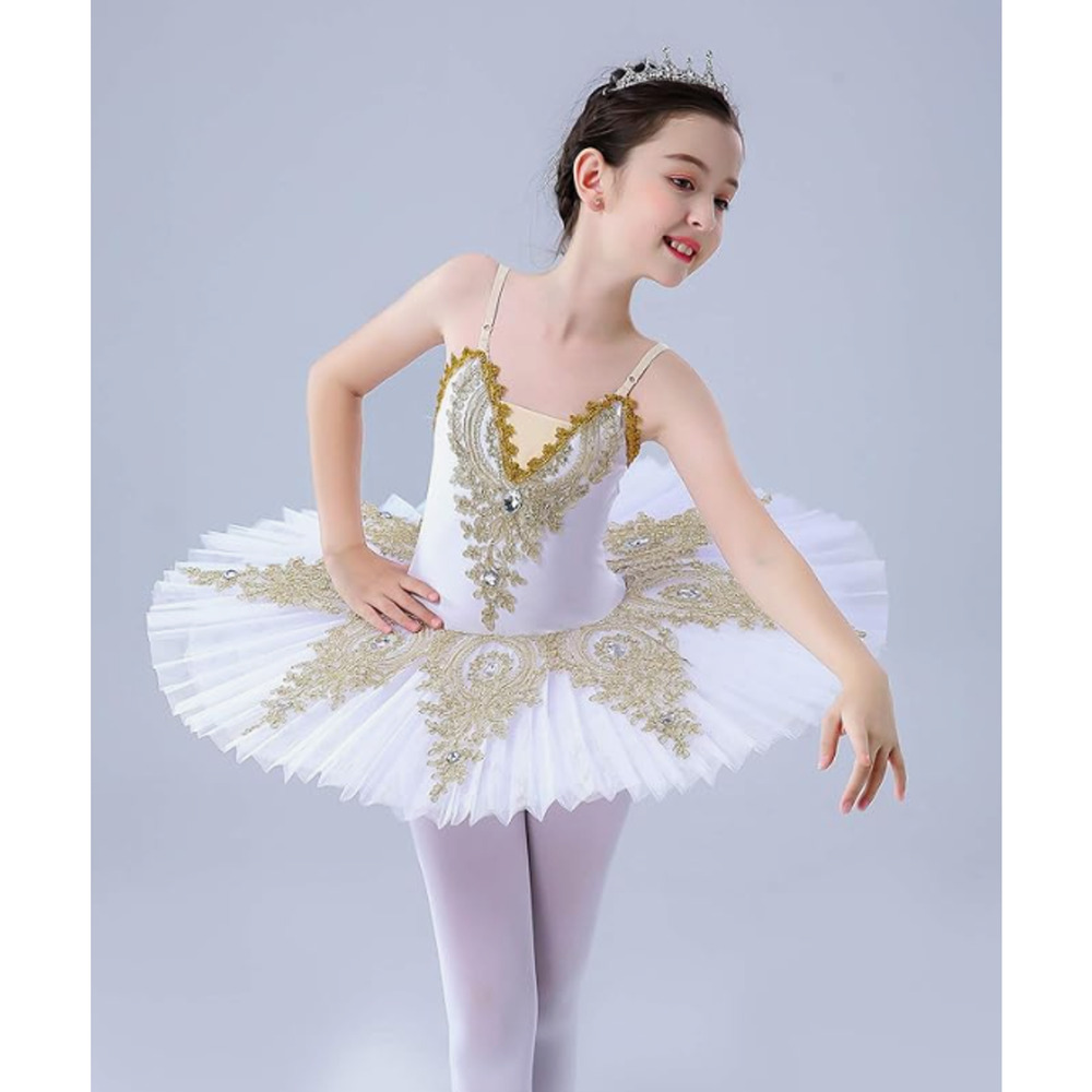 Dance Costume Intermediate Child Amazon White Ballet Pointe Platter Tutu Gold